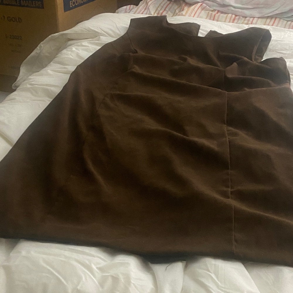 Asymmetrical suede like brown Dress - Picture 3 of 8